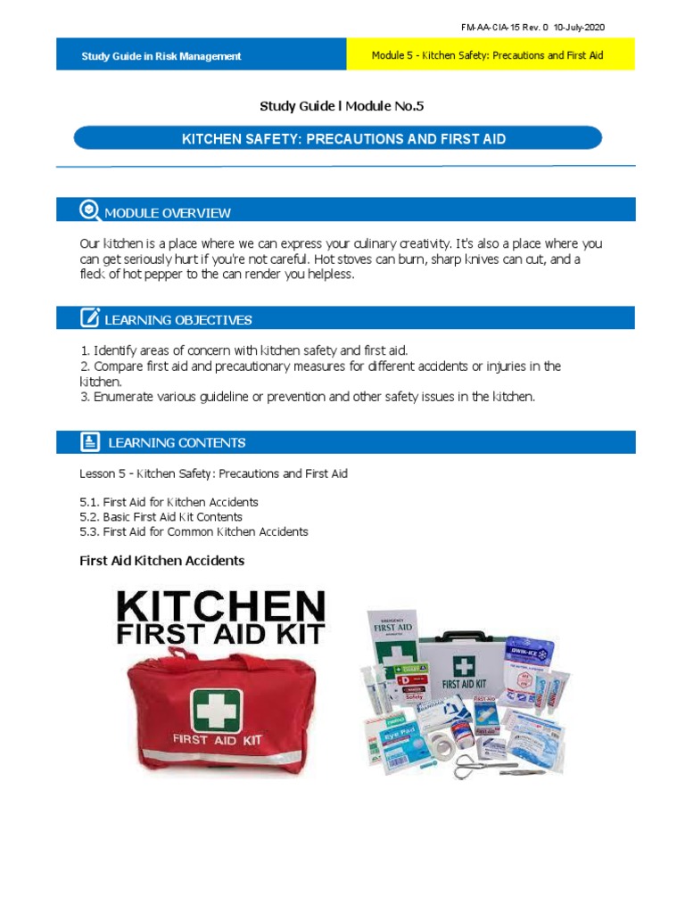 Kitchen Safety Precautions and First Aid Study Guide L Module No.5