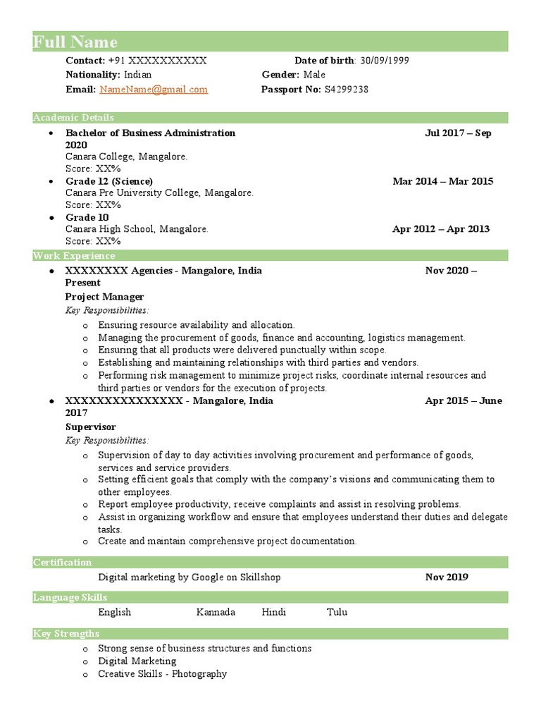 CV Reference for Freshers | PDF | Business