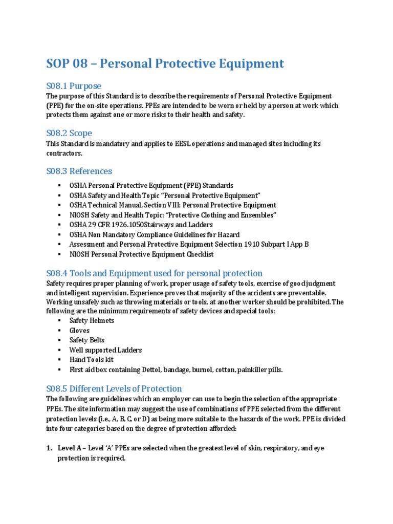 SOP 08 Personal Protective Equipment PDF Personal Protective