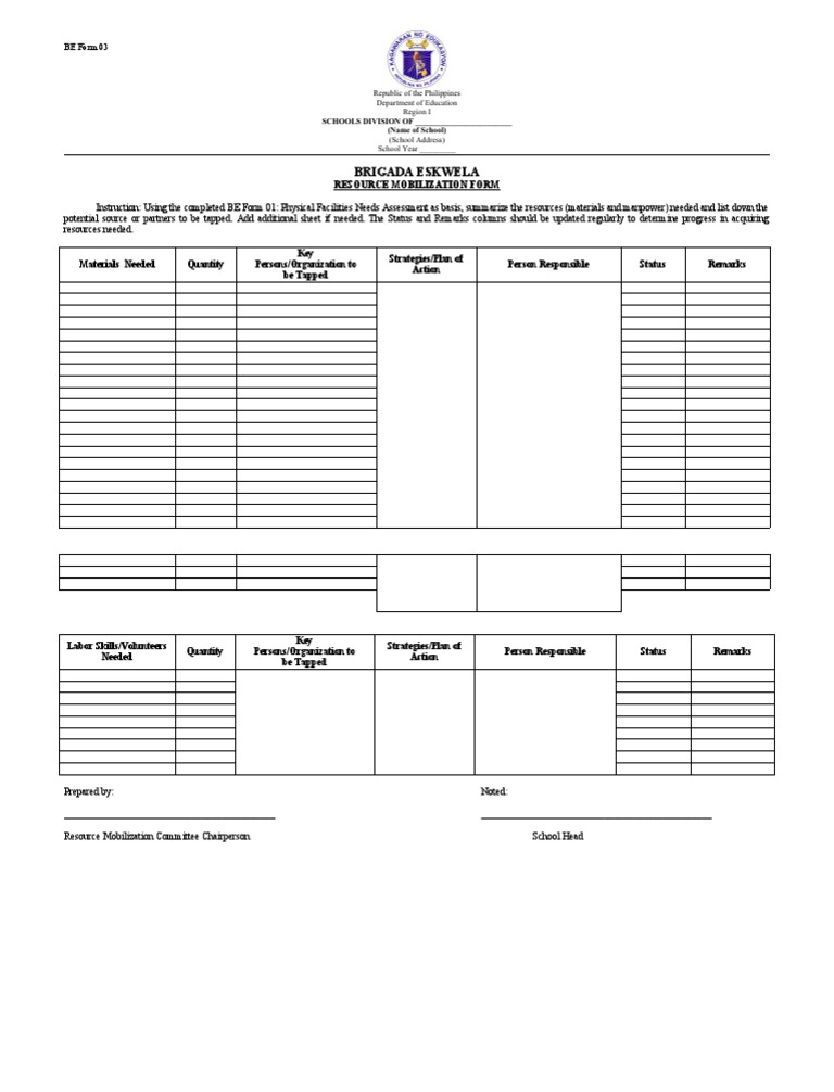 Be Form 3 Resource Mobilization Form 1 | PDF | Schools | Further Education