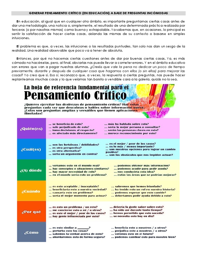Generar Pensamiento Crítico | PDF | Relaciones personales, crianza y ...