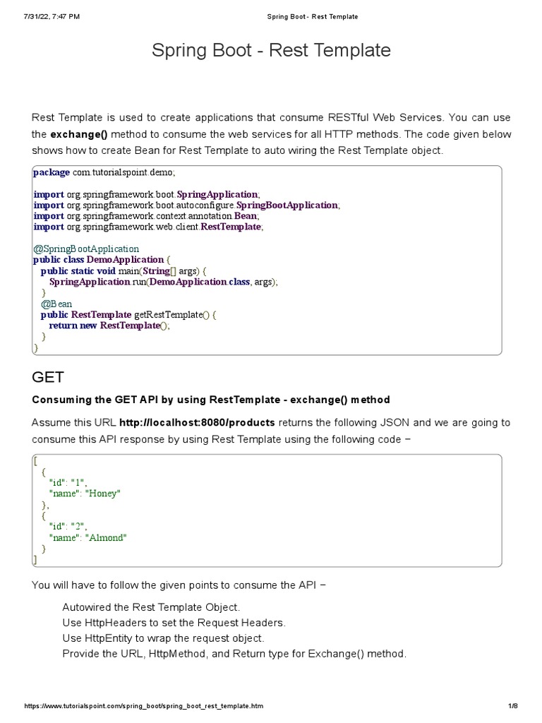 Spring Boot - Rest Template | PDF | Spring Framework | Representational ...