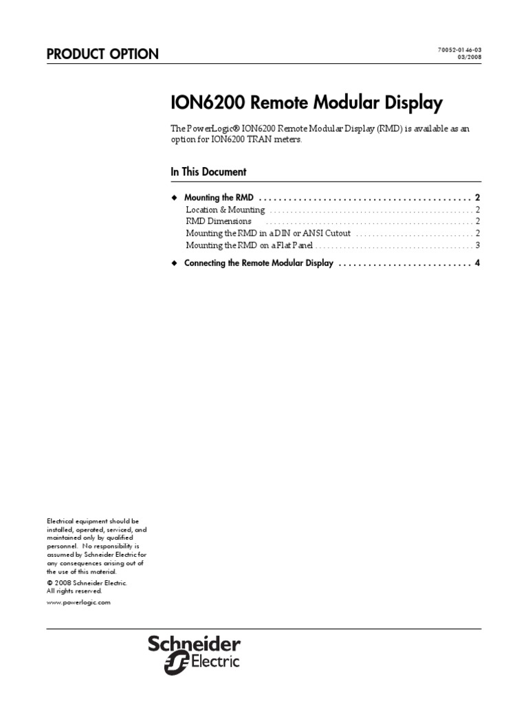 ION6200 Remote Modular Display: Product Option | PDF | Electrical ...