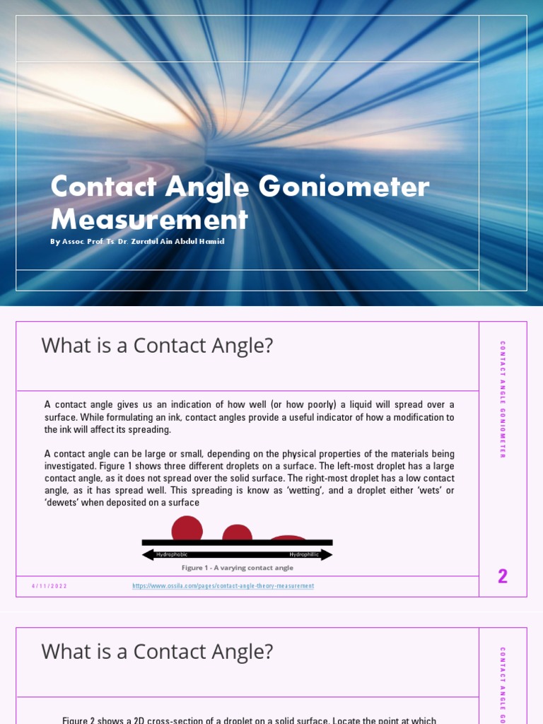 Measurement of Contact Angles Using a Goniometer Understanding Factors