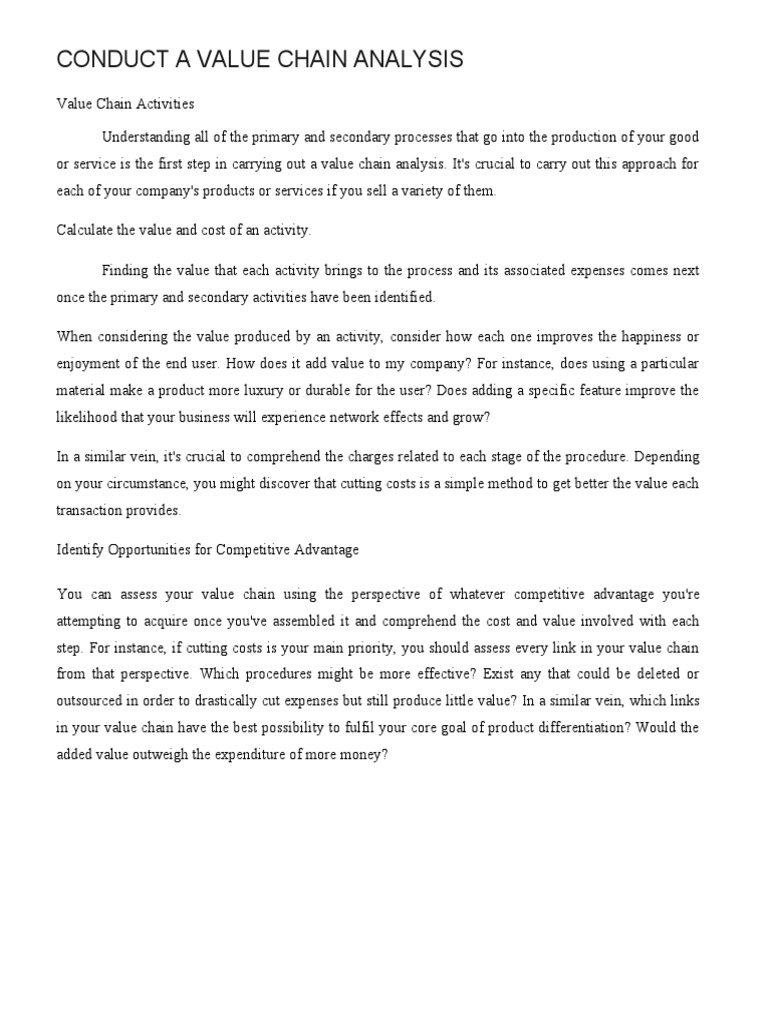 Conduct A Value Chain Analysis | PDF | Career & Growth | Finance ...