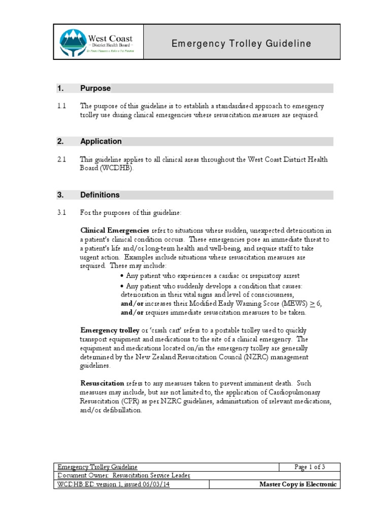 Emergency Trolley Guideline PDF Cardiopulmonary Resuscitation Health Care