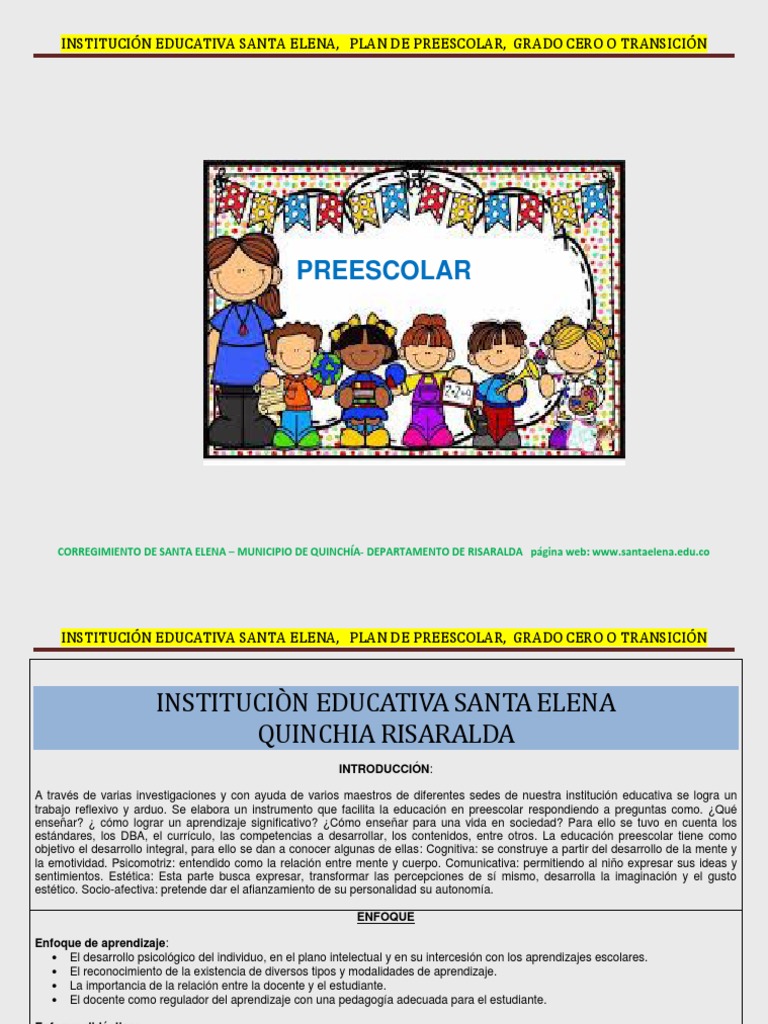 Plan de Preescolar | PDF | Educación de la primera infancia | Aprendizaje