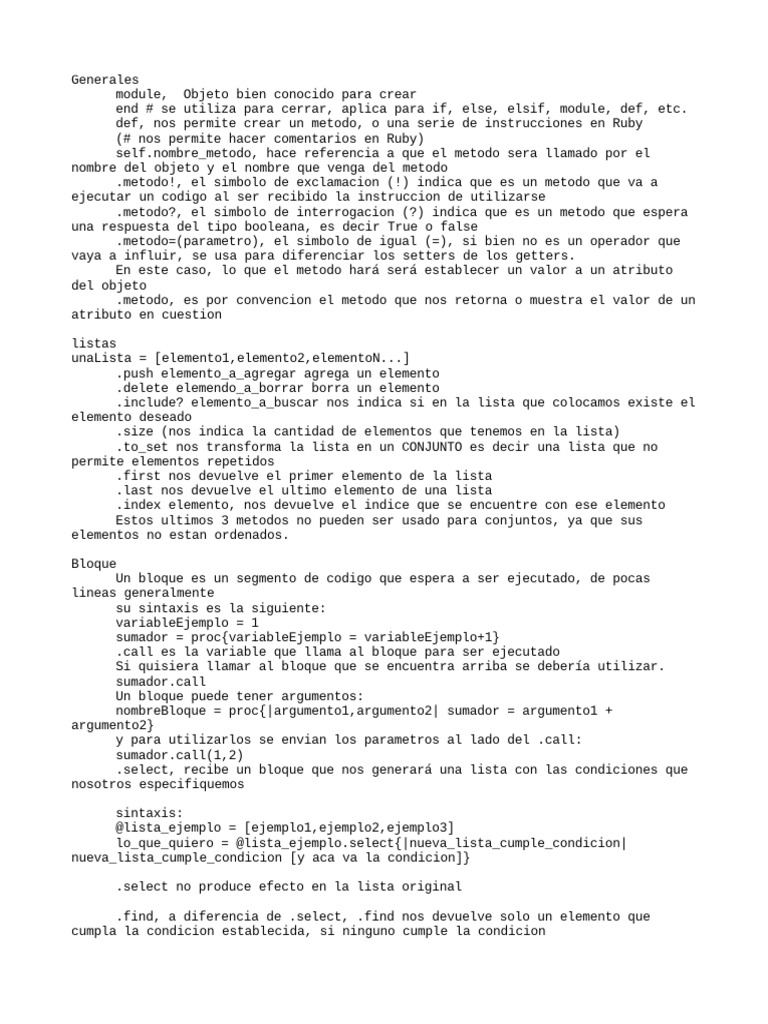 Palabras Reservadas Ruby | PDF | Programación de computadoras | Informática