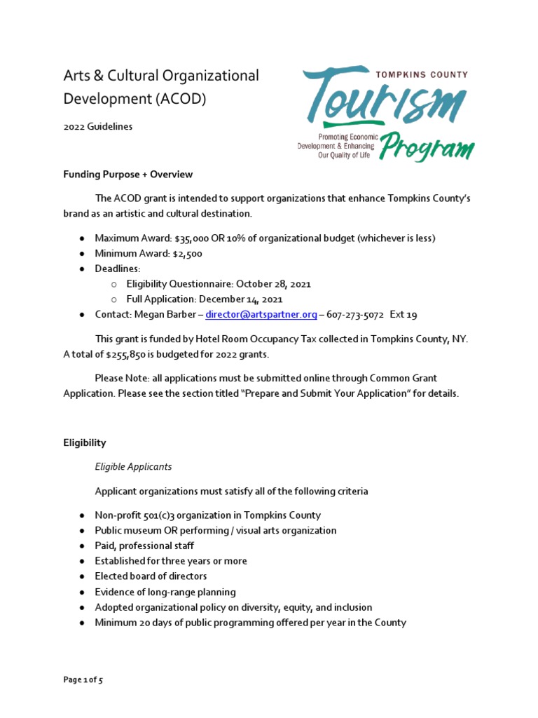 2022 ACOD Grant Guidelines for Arts Organizations | PDF | Strategic ...