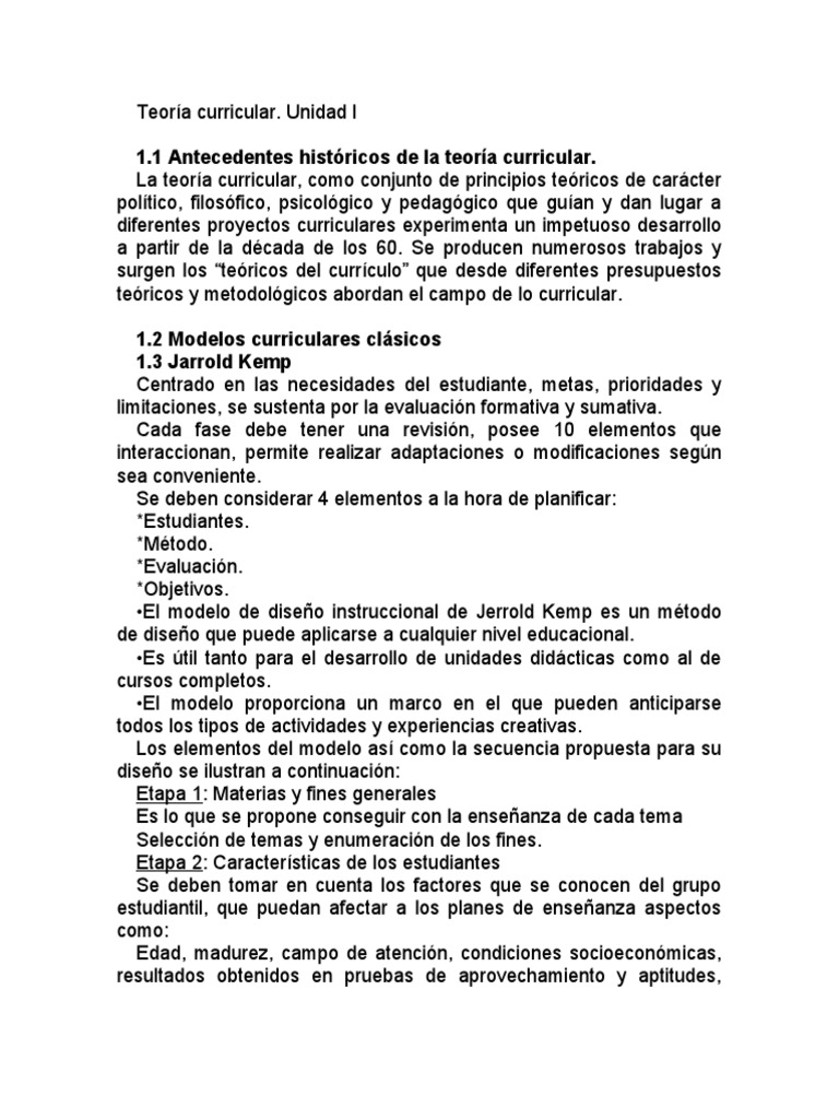 Teoría Curricular: Modelos y Fundamentos | PDF | Plan de estudios ...