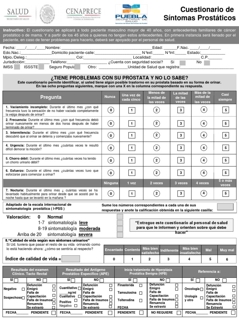 Cuestionario Prostata | PDF | Próstata | Vejiga urinaria