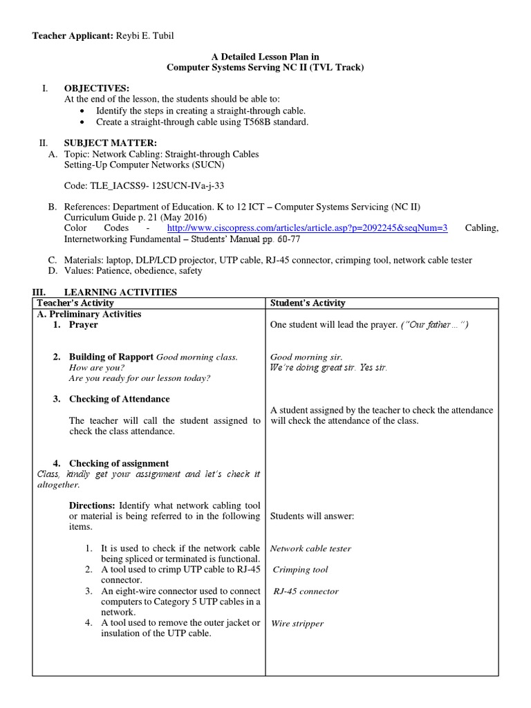 CSS Lesson Plan TUBIL | PDF | Electrical Connector | Computer Network