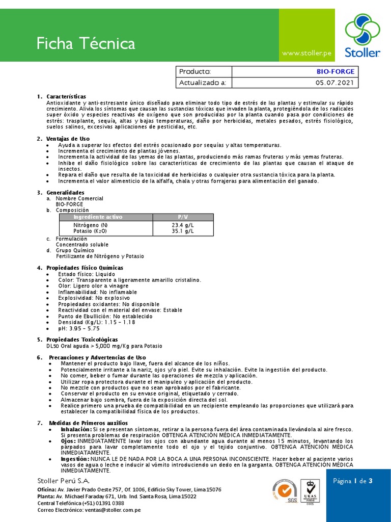 Ficha Técnica de BIO-FORGE | PDF | Residuos | Antioxidante