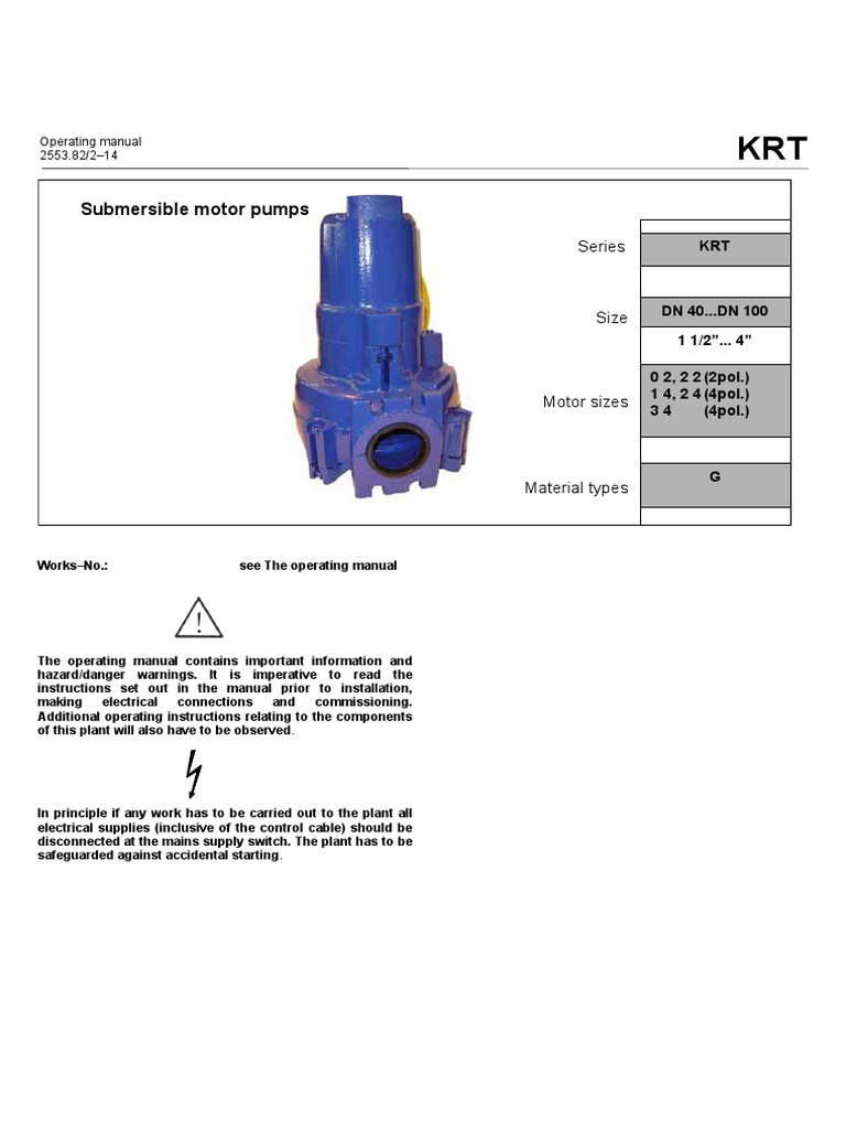 KSB KRT Submersible Pump Manual | PDF | Pump | Screw