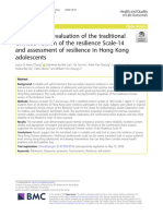 Psychometric Evaluation of The Traditional Chinese Version of The Resilience Scale-14 and Assessment of Resilience in Hong Kong Adolescents