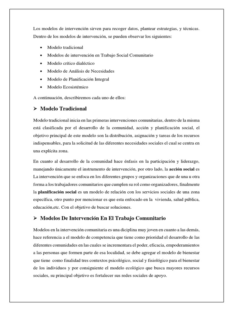 Modelos de Intervención Comunitaria | PDF | Trabajo Social | Planificación