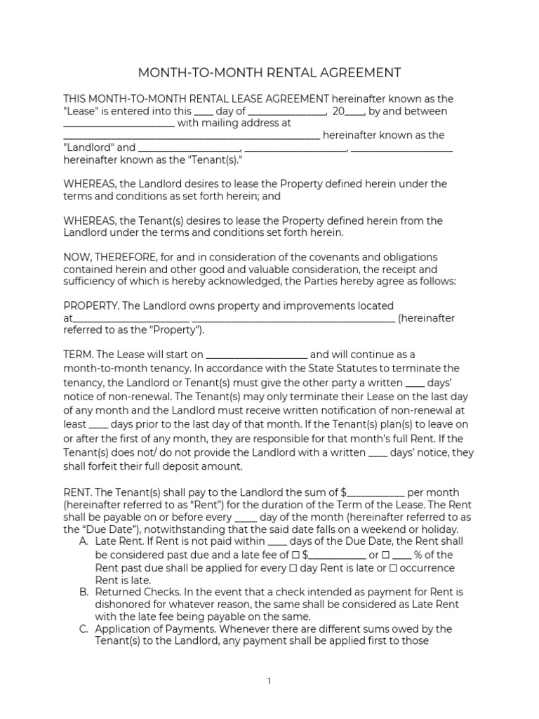 Month-to-Month Rental Agreement Template | PDF | Lease | Leasehold Estate