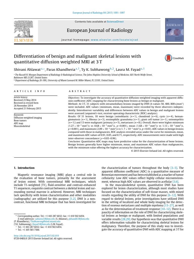 Differentiation of Benign and Malignant Skeletal Lesions With ...