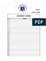 Input Data Sheet For SHS E-Class Record: Learners' Names