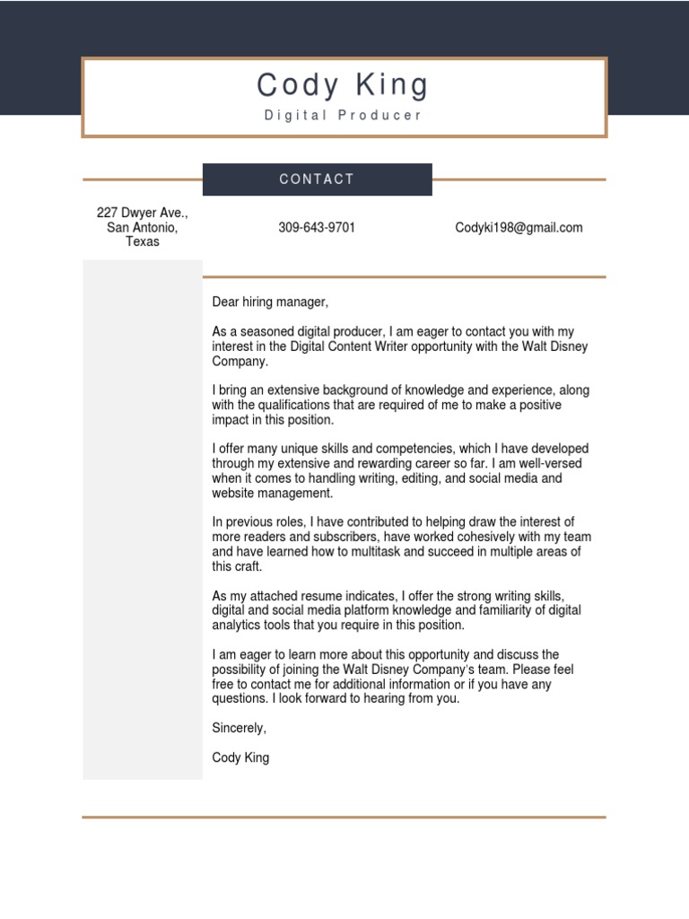 Disney Cover Letter PDF