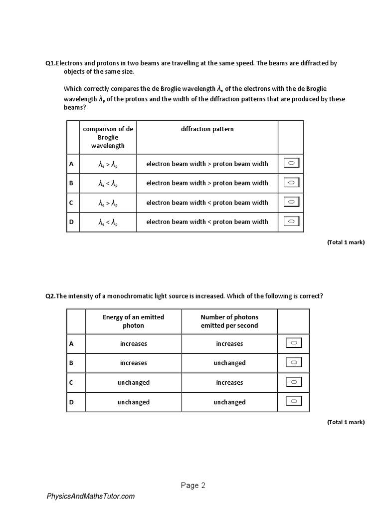 Physics Multiple Choice Questions | PDF | Electromagnetic Radiation ...