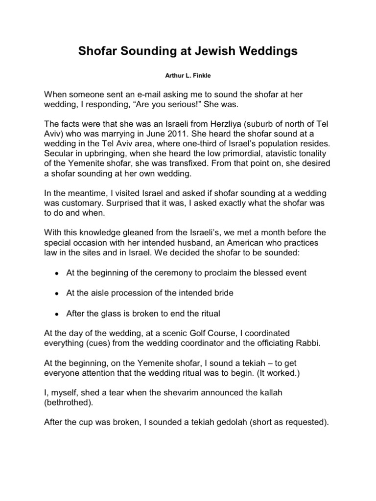 Shofar Sounding at Jewish Weddings PDF Rosh Hashanah Jewish Law