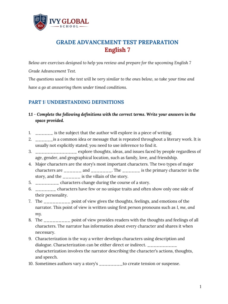 English 7 Grade Advancement - Test Preparation | PDF | Narration | Inuit