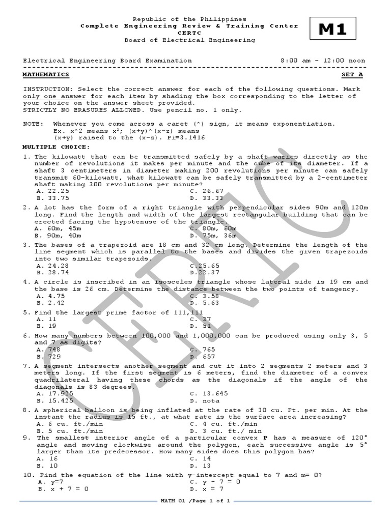 Engineering Math Exam Questions Set A | PDF | Triangle | Area