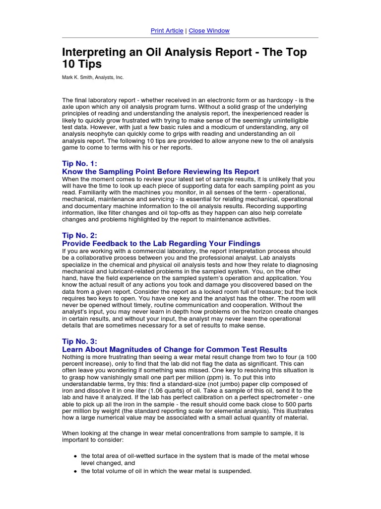 Tips for Reading Oil Analysis Reports | PDF | Laboratories | Sampling ...