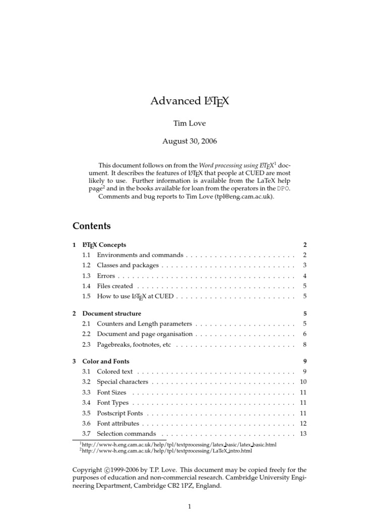 Advanced L TEX: A Tim Love August 30, 2006 | PDF | Typefaces | Te X