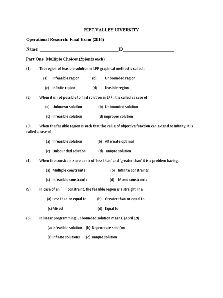 Operational Research Final Exam 2014 | PDF | Mathematical Optimization ...