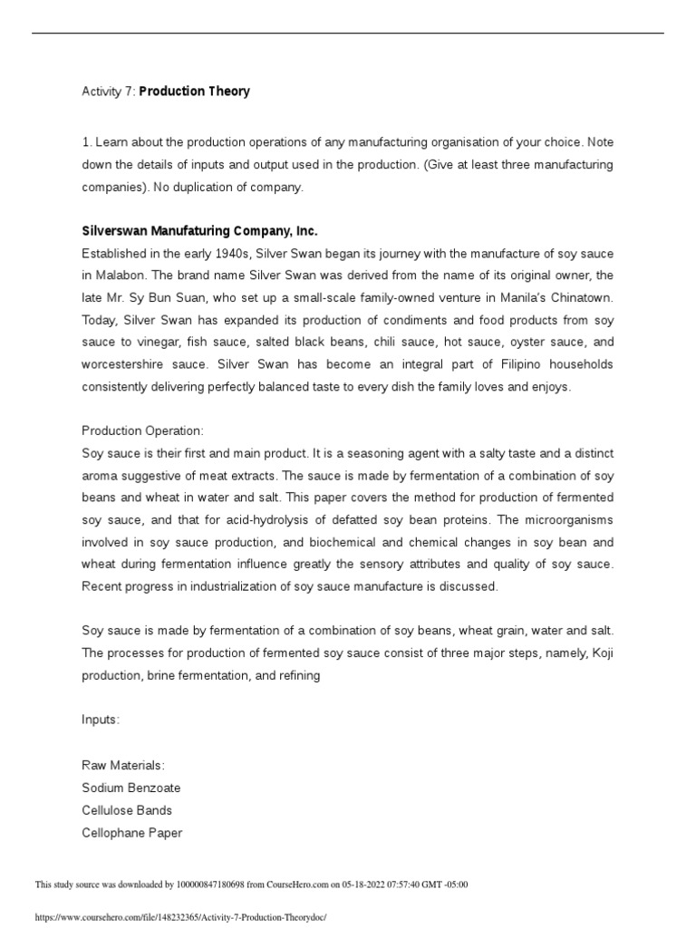 Activity 7 Production Theory | PDF | Soy Sauce | Sauce