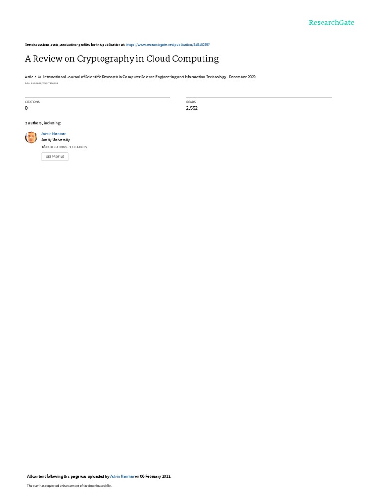 A Review On Cryptography in Cloud Computing | PDF | Key (Cryptography ...