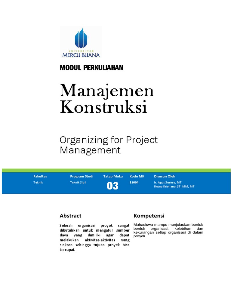 Organisasi Proyek dalam Manajemen Konstruksi | PDF