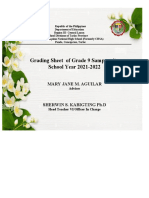 Grading Sheet of Grade 9 Sampaguita School Year 2021-2022: Mary Jane M. Aguilar