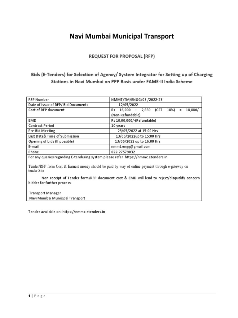 Navi Mumbai Municipal Transport: Request For Proposal (RFP) | PDF ...