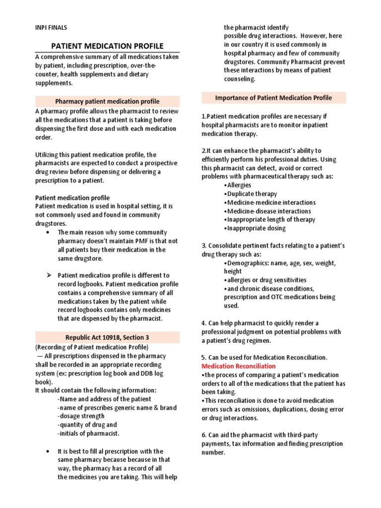 Importance of Patient Medication Profiles | PDF | Pharmacy | Medical ...