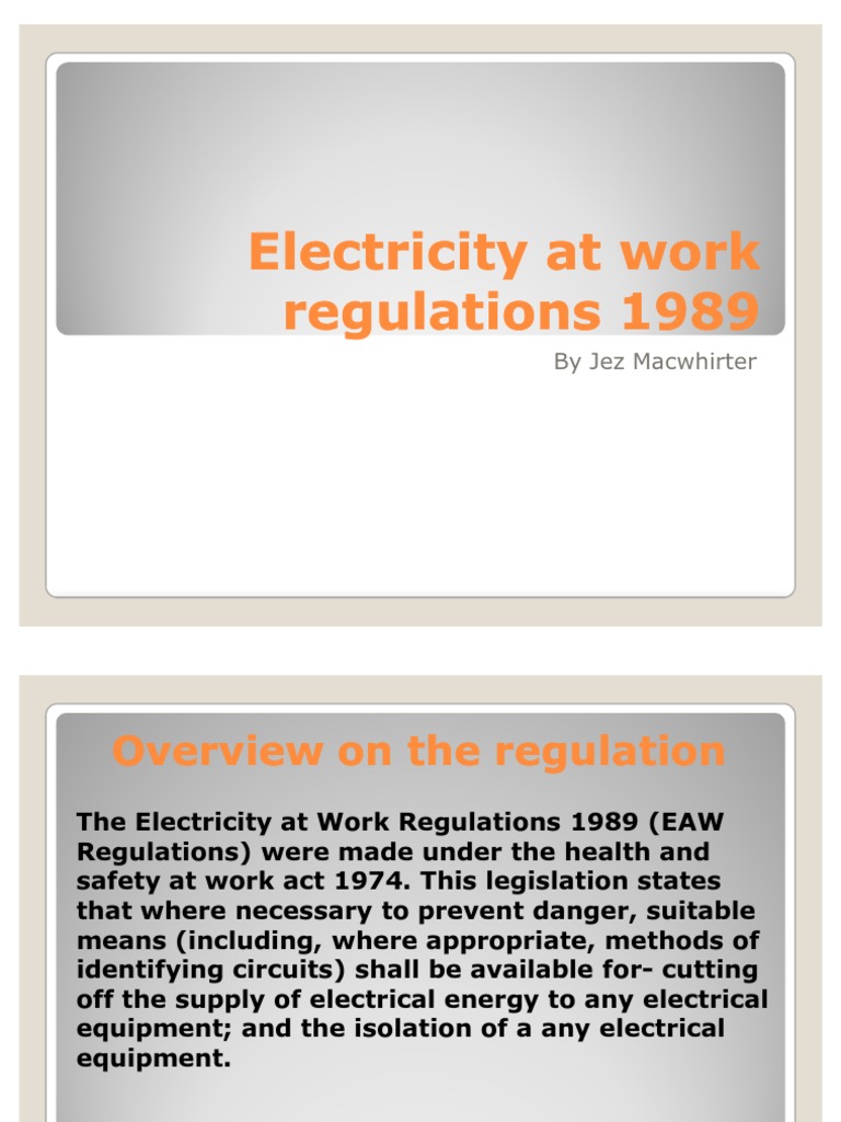 Electricity at Work Regulations 1989 PDF