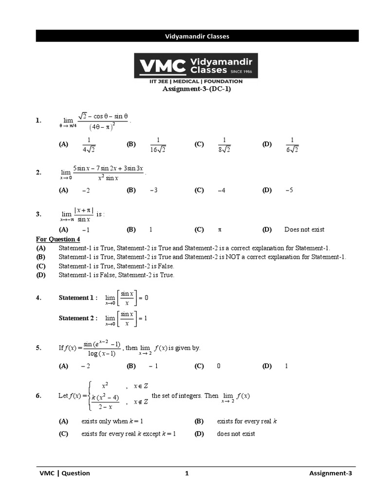 Limits Assignment | PDF | Abstract Algebra | Ring Theory