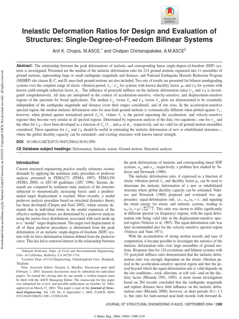 Inelastic Deformation Ratios For Design and Evaluation of Structures