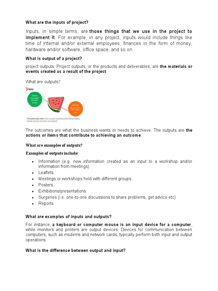 Project Inputs and Outputs Guide | PDF | Input/Output | Income