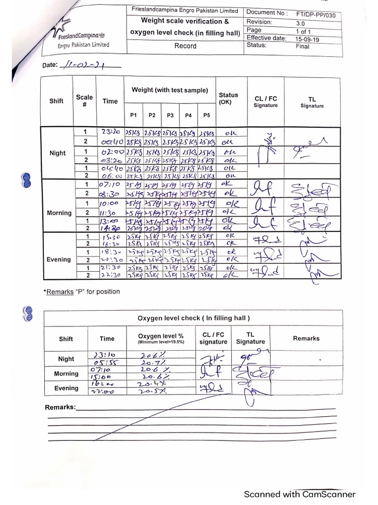 Weight Scale Verification Record PDF