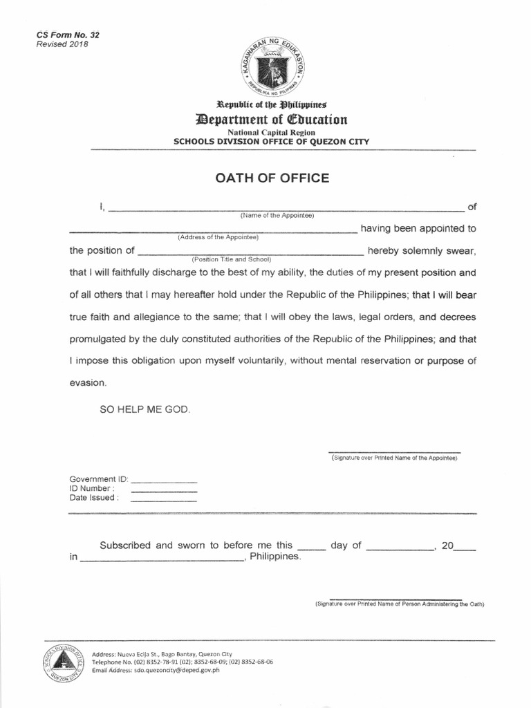 Oath of Office Form PDF Oath Of Office Meetings