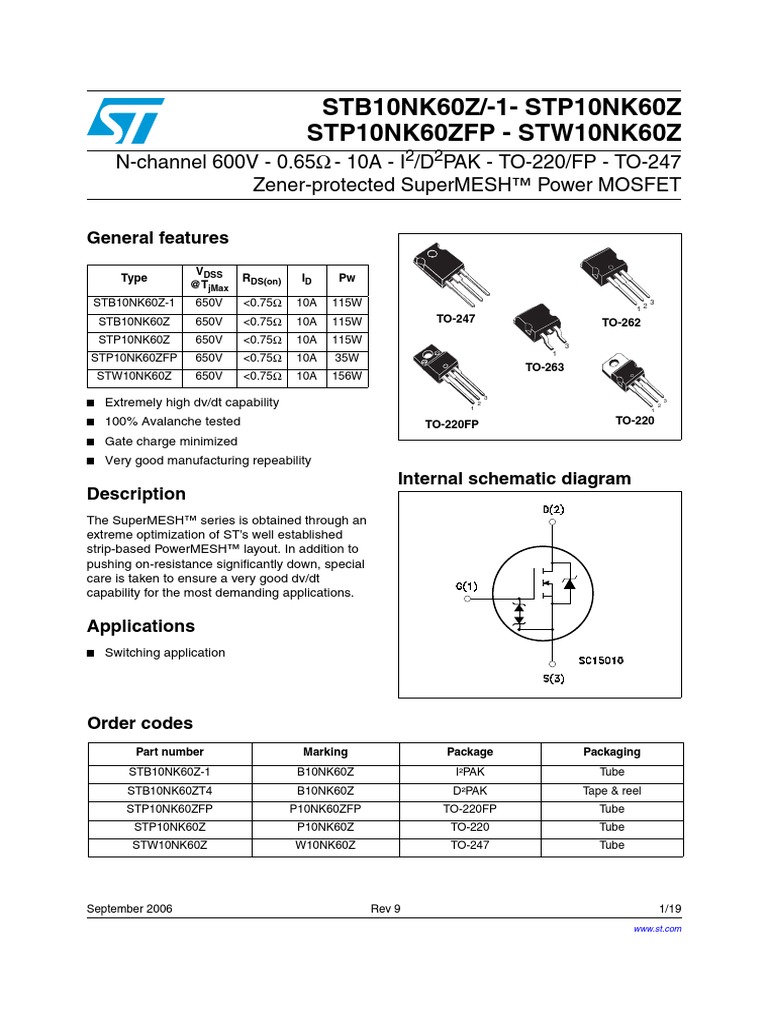 STB10NK60Z/-1-STP10NK60Z STP10NK60ZFP - STW10NK60Z | PDF | Diode ...
