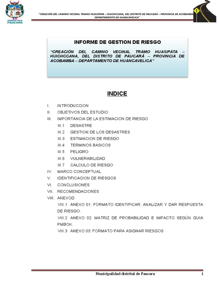 Informe De Gestion De Riesgo Pdf Riesgo Entorno Natural