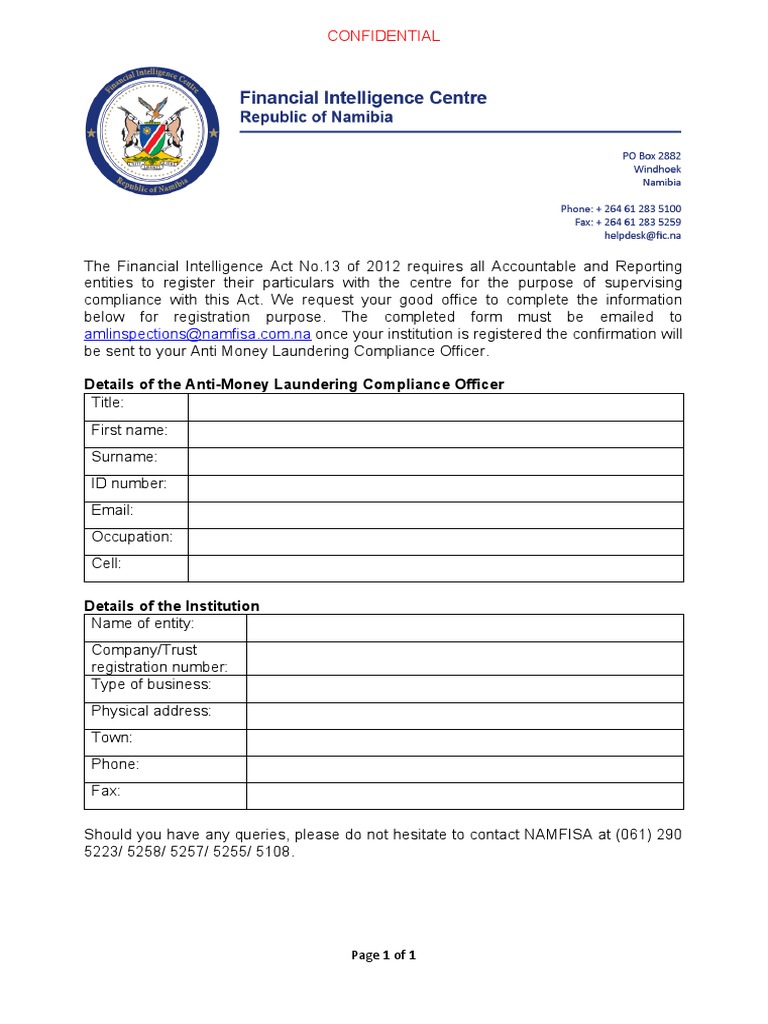 FIC Registration Form for Compliance | PDF | Law