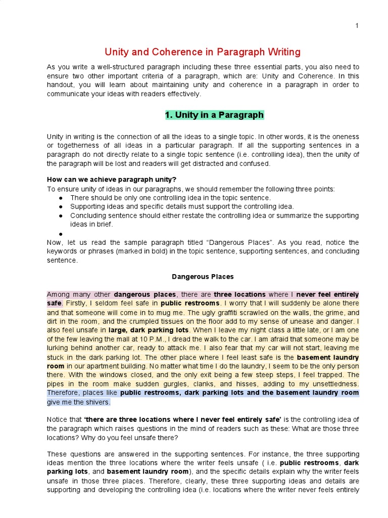 Unity and Coherence in Writing | PDF | Pronoun | Reserved Word