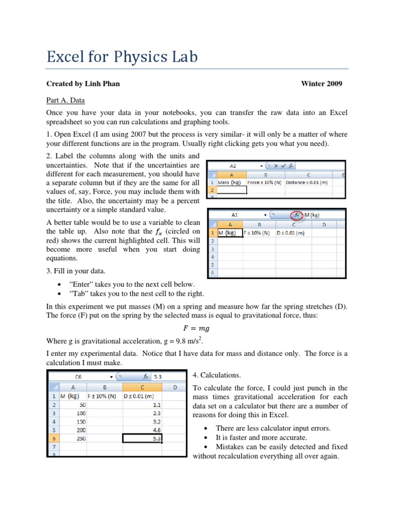 Excel For Physics Lab | PDF | Chart | Microsoft Excel