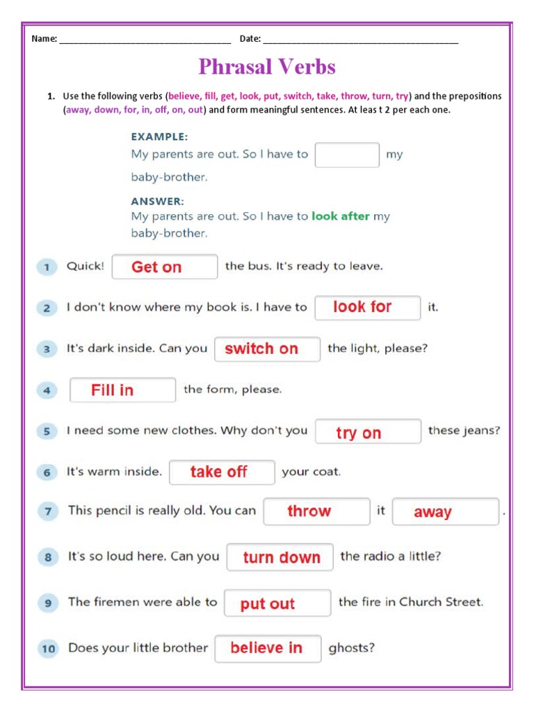 Phrasal Verbs Practice Worksheet | PDF | Languages | Foreign Language ...