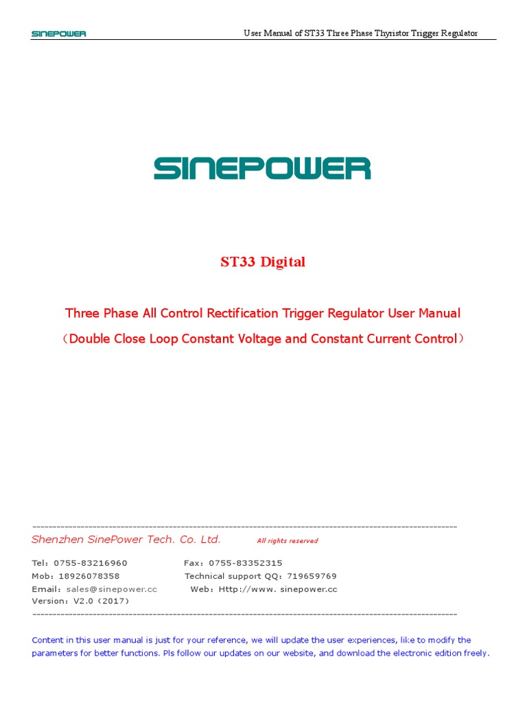 ST33 Three Phase Regulator Manual | PDF | Power Supply | Rectifier